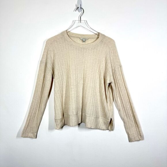 Lucky Brand Women's Size Medium Beige Cream Ribbed Soft Knit Sweater - Picture 1 of 8